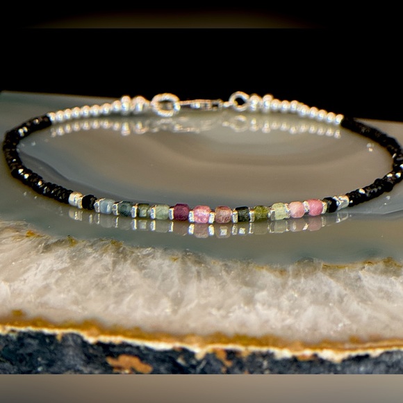 Multicolored Tourmaline Black Spinel and Sterling Silver Accents and Clasp - Picture 2 of 7